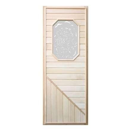 Дверь деревянная для бани DoorWood 1850x750 Вагонка со стеклом прямоугольным, коробка липа в Витебске