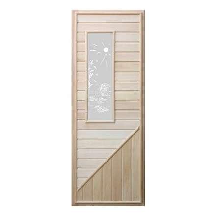 Дверь деревянная для бани DoorWood 1850x750 Вагонка со стеклом прямоугольным, коробка липа в Витебске