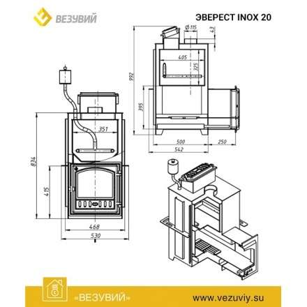 Печь для бани Везувий Эверест Inox 25 (280) под облицовку в Витебске