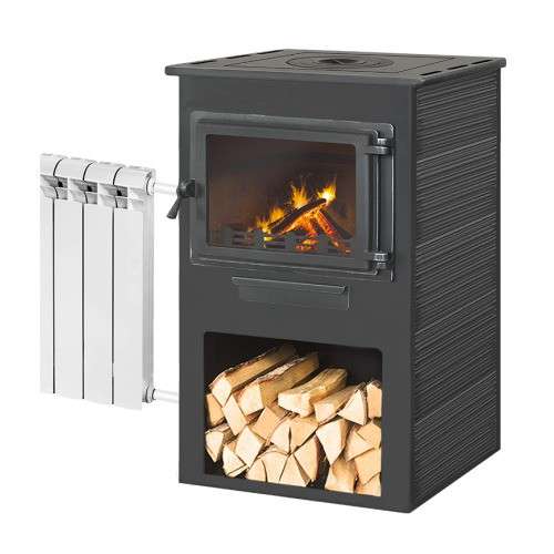 Печь-камин ЭТНА (Панорама) с плитой и ТО Антрацит высокий купить в Витебске