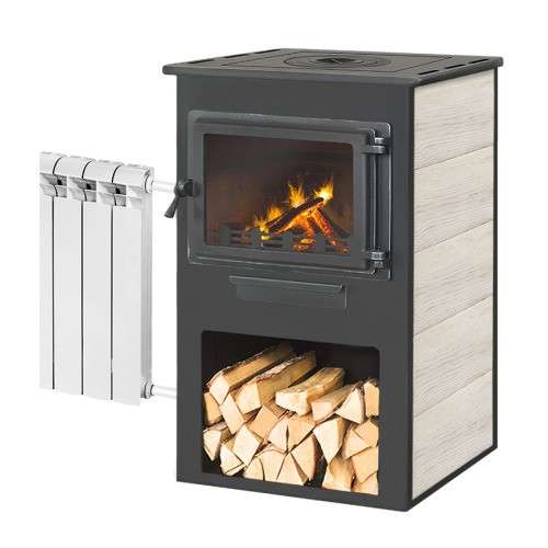 Печь-камин ЭТНА (Панорама) с плитой и ТО Бежевый высокий купить в Витебске