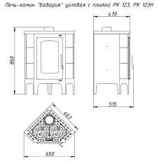 Недорогая печь-камин Бавария угловая с плитой незабудка Амазонка бай фото габариты в Витебске