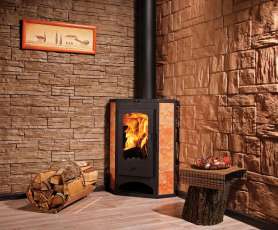 Недорогая печь-камин со стеклом Бавария угловая с плитой фото  в Витебске