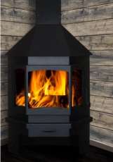 Печь-камин Бавария Мюнхен пристенно-угловой черный фото в интерьере в Витебске