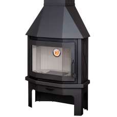 Стальной камин Бавария Мюнхен с огромным стеклом пристенно-угловой черный фото в интерьере в Витебске