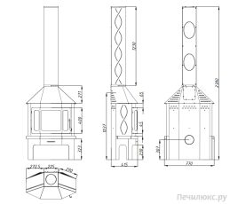 Стальной камин Бавария Мюнхен со стеклом угловой чёрный (без перемычки) фото габариты в Витебске