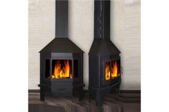 Стальной камин со стеклом Мюнхен угловой чёрный фото в Витебске