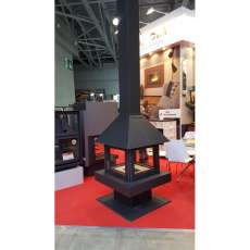 Стальной камин с четырьмя стеклами Эклипс островной 4D графит фото в Витебске