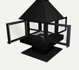 Стальной камин с четырьмя стеклами Эклипс островной 4D графит фото в Витебске