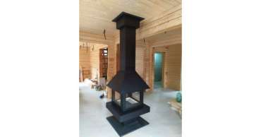 Стальной большой камин со стеклами Эклипс островной 4D графит фото в Витебске