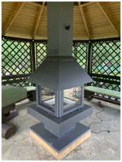 Стальной камин с четырьмя стеклами Эклипс островной 4D графит фото в Витебске