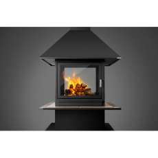 Стальной камин с четырьмя стеклами Эклипс островной 4D графит фото в Витебске