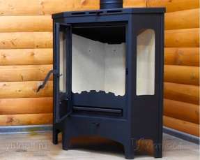 Стальной камин со стеклами Бавария панорама угловая фото в интерьере в Витебске