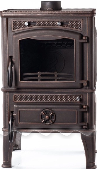 Печь-камин чугунный FireWay Dacha с варочной поверхностью патина бронза Амазонка бай фото в Витебске