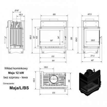 Каминная топка Kratki Maja/L/BS (угловое стекло слева) в Витебске
