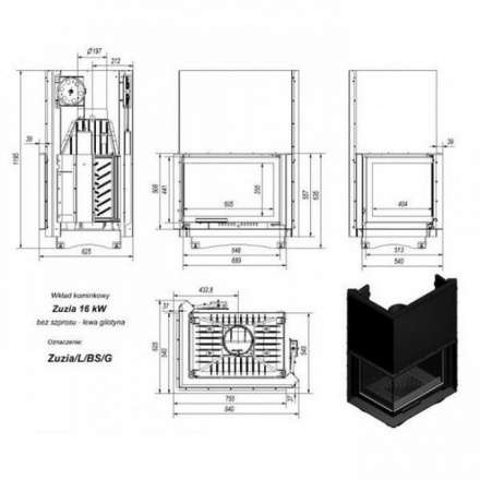 Каминная топка Kratki Zuzia/L/BS/G (угловое стекло слева, гильотина) в Витебске