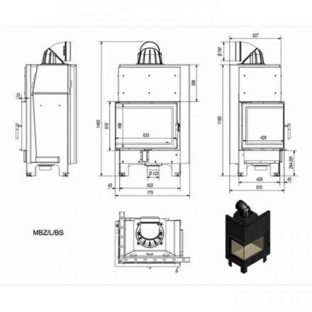 Каминная топка Kratki MBZ/P/BS (угловое стекло справа) в Витебске