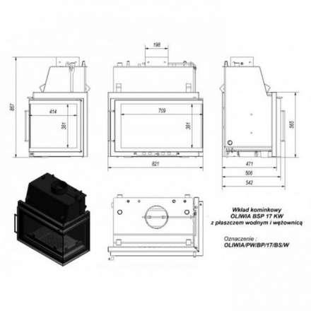 Каминная топка Kratki Oliwia/PW/BP/17/BS/W (угловое стекло справа, змеевик) в Витебске