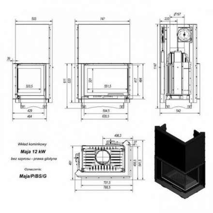 Каминная топка Kratki Maja/P/BS/G (угловое стекло справа,гильотина) в Витебске
