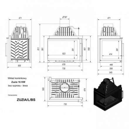 Каминная топка Kratki Zuzia/L/BS (угловое стекло слева) в Витебске