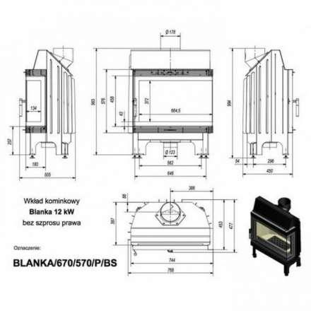 Каминная топка Kratki Blanka/670/570/P/BS (угловое стекло справа) в Витебске