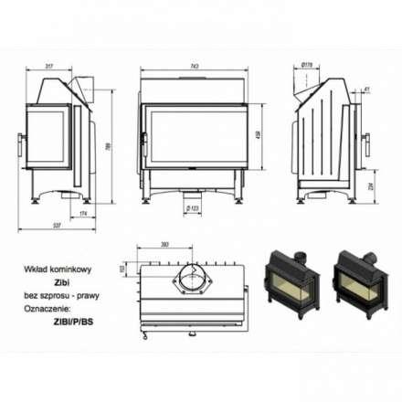 Каминная топка Kratki Zibi/P/BS (угловое стекло справа) в Витебске
