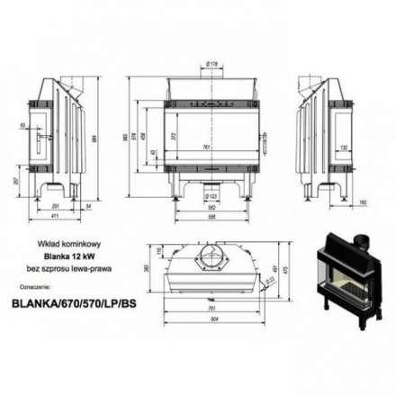 Каминная топка Kratki Blanka 670/570/LP/BS (угловое стекло слева-справа) в Витебске