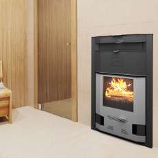 Отопительная печь со стеклом Теплодар Сиеста 30 фото в интерьере в Витебске